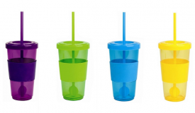 Coloured Drink Cups with Straw